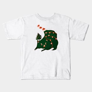 Christmas cat with lights and candy cane Kids T-Shirt